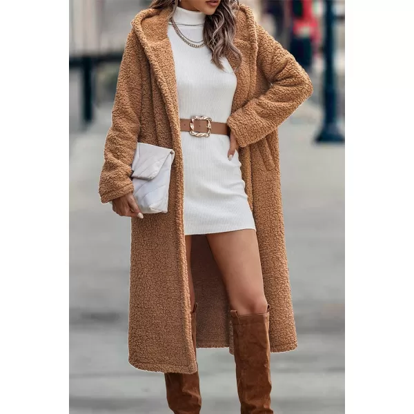 imagePRETTYGARDEN Womens Fashion Winter Coats Fuzzy Fleece Long Hooded Jackets Button Down Faux Fur Warm OuterwearGolden Camel