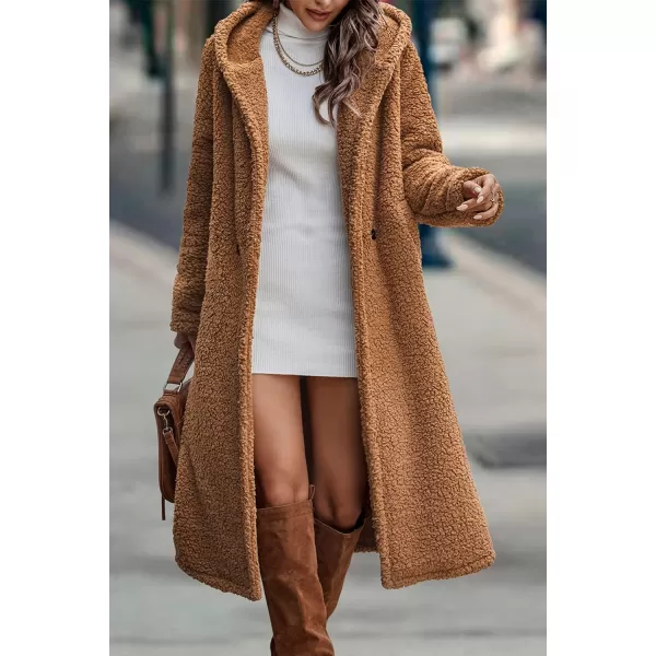imagePRETTYGARDEN Womens Fashion Winter Coats Fuzzy Fleece Long Hooded Jackets Button Down Faux Fur Warm OuterwearGolden Camel