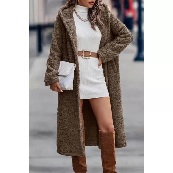 imagePRETTYGARDEN Womens Fashion Winter Coats Fuzzy Fleece Long Hooded Jackets Button Down Faux Fur Warm OuterwearKhaki