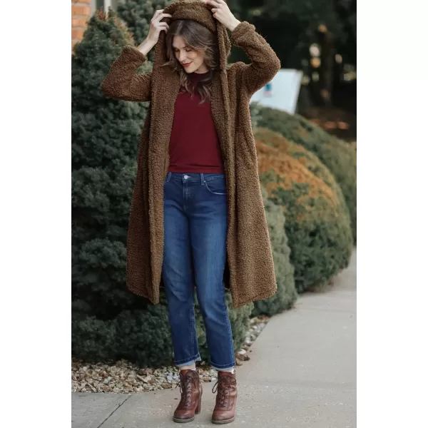 imagePRETTYGARDEN Womens Fashion Winter Coats Fuzzy Fleece Long Hooded Jackets Button Down Faux Fur Warm OuterwearKhaki