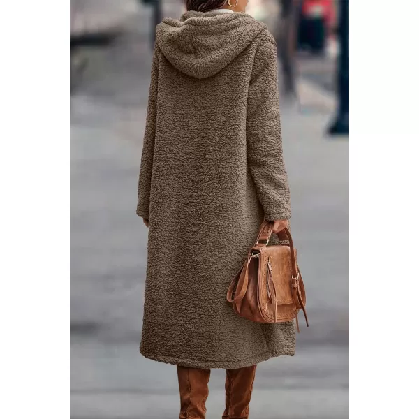 imagePRETTYGARDEN Womens Fashion Winter Coats Fuzzy Fleece Long Hooded Jackets Button Down Faux Fur Warm OuterwearKhaki
