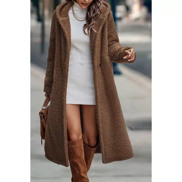imagePRETTYGARDEN Womens Fashion Winter Coats Fuzzy Fleece Long Hooded Jackets Button Down Faux Fur Warm OuterwearRed Coffee