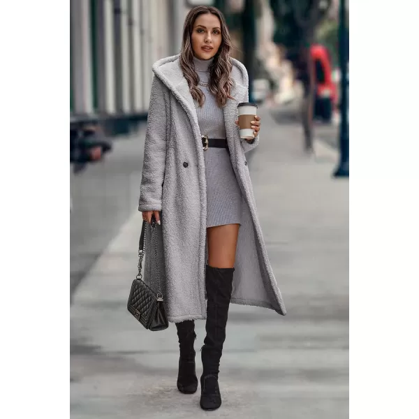 imagePRETTYGARDEN Womens Fashion Winter Coats Fuzzy Fleece Long Hooded Jackets Button Down Faux Fur Warm OuterwearSilver Grey