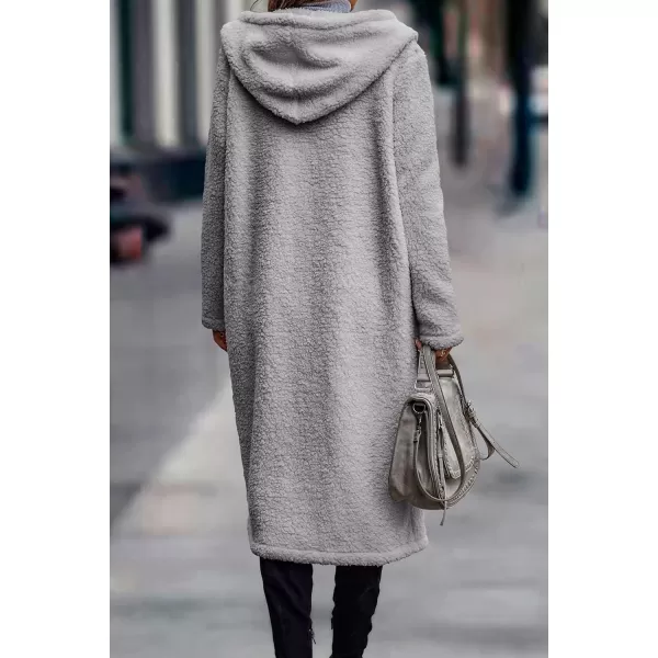imagePRETTYGARDEN Womens Fashion Winter Coats Fuzzy Fleece Long Hooded Jackets Button Down Faux Fur Warm OuterwearSilver Grey