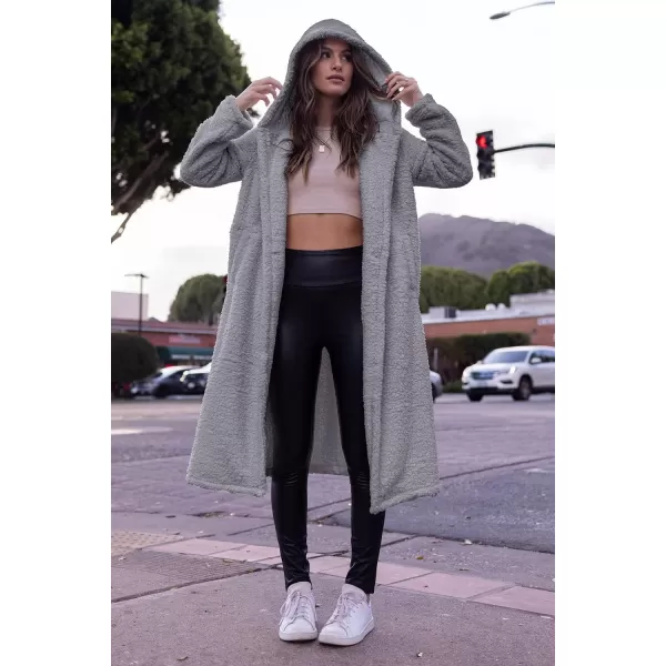 imagePRETTYGARDEN Womens Fashion Winter Coats Fuzzy Fleece Long Hooded Jackets Button Down Faux Fur Warm OuterwearSilver Grey