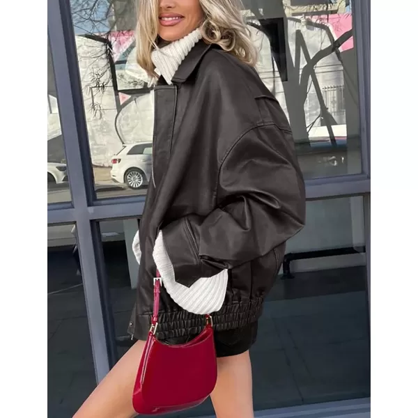 imagePRETTYGARDEN Womens Faux Leather Motorcycle Jacket Trendy Fall Clothes Oversized Zip Up Winter Coat OuterwearGrey