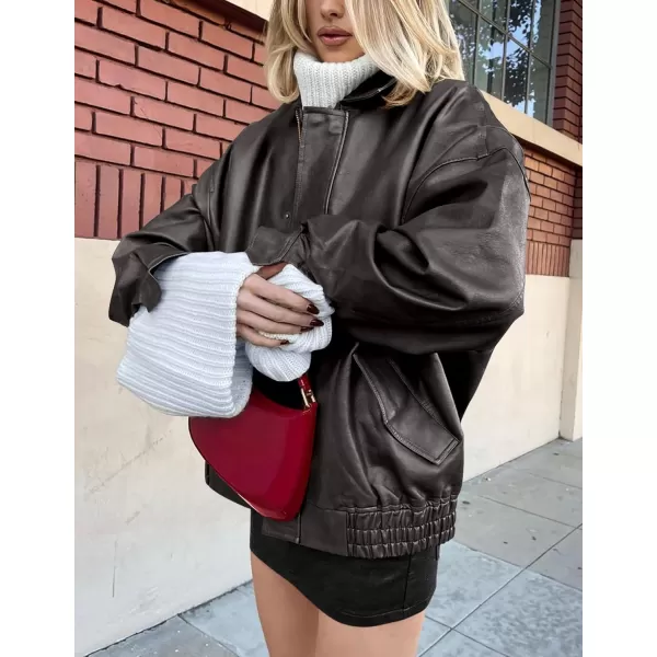 imagePRETTYGARDEN Womens Faux Leather Motorcycle Jacket Trendy Fall Clothes Oversized Zip Up Winter Coat OuterwearGrey
