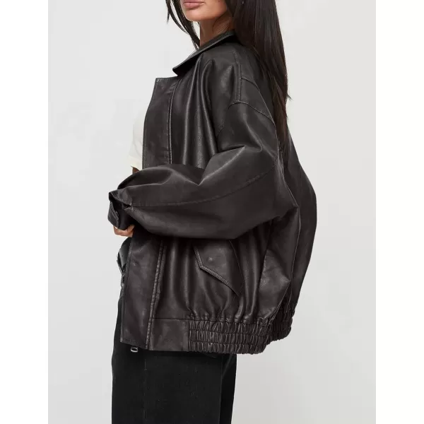imagePRETTYGARDEN Womens Faux Leather Motorcycle Jacket Trendy Fall Clothes Oversized Zip Up Winter Coat OuterwearGrey