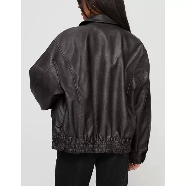 imagePRETTYGARDEN Womens Faux Leather Motorcycle Jacket Trendy Fall Clothes Oversized Zip Up Winter Coat OuterwearGrey