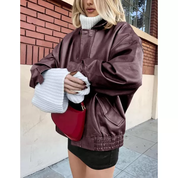 imagePRETTYGARDEN Womens Faux Leather Motorcycle Jacket Trendy Fall Clothes Oversized Zip Up Winter Coat OuterwearTaro Purple