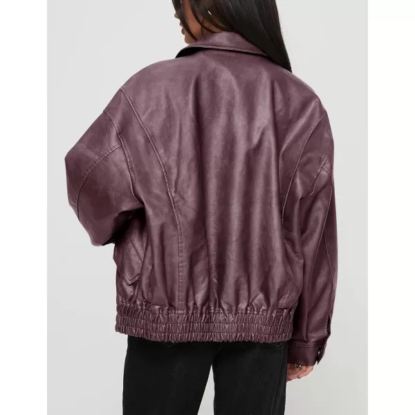 imagePRETTYGARDEN Womens Faux Leather Motorcycle Jacket Trendy Fall Clothes Oversized Zip Up Winter Coat OuterwearTaro Purple