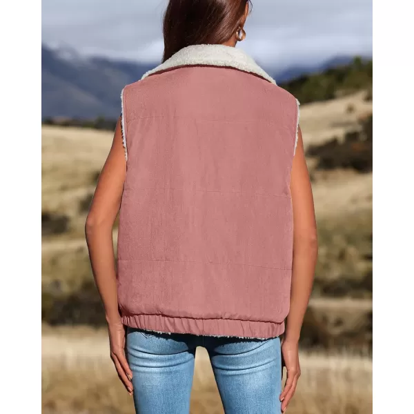 imagePRETTYGARDEN Womens Fleece Vest Jacket 2024 Fall Sleeveless Sherpa Puffer Outfits Zip Up Winter Coat OuterwearBean Paste Pink