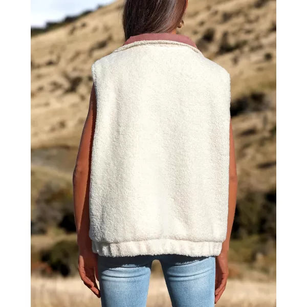 imagePRETTYGARDEN Womens Fleece Vest Jacket 2024 Fall Sleeveless Sherpa Puffer Outfits Zip Up Winter Coat OuterwearBean Paste Pink