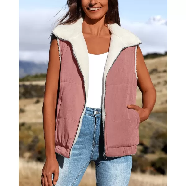 imagePRETTYGARDEN Womens Fleece Vest Jacket 2024 Fall Sleeveless Sherpa Puffer Outfits Zip Up Winter Coat OuterwearBean Paste Pink
