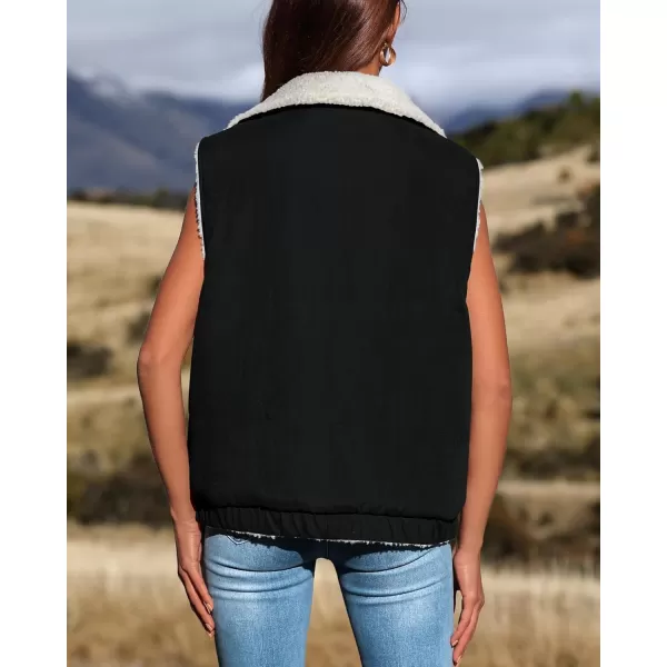 imagePRETTYGARDEN Womens Fleece Vest Jacket 2024 Fall Sleeveless Sherpa Puffer Outfits Zip Up Winter Coat OuterwearBlack