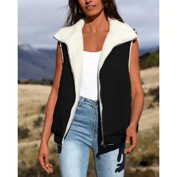 imagePRETTYGARDEN Womens Fleece Vest Jacket 2024 Fall Sleeveless Sherpa Puffer Outfits Zip Up Winter Coat OuterwearBlack