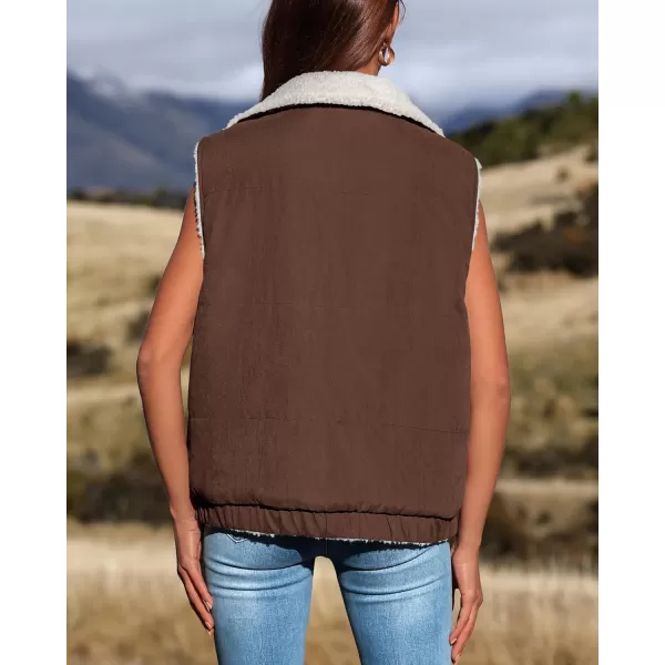 imagePRETTYGARDEN Womens Fleece Vest Jacket 2024 Fall Sleeveless Sherpa Puffer Outfits Zip Up Winter Coat OuterwearCoffee