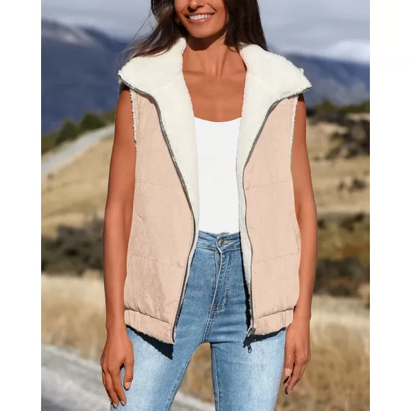 imagePRETTYGARDEN Womens Fleece Vest Jacket 2024 Fall Sleeveless Sherpa Puffer Outfits Zip Up Winter Coat OuterwearLight Khaki