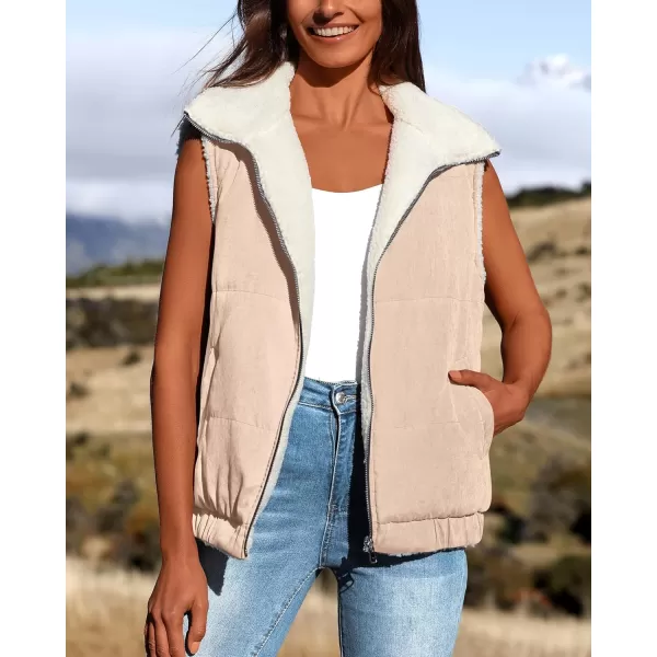imagePRETTYGARDEN Womens Fleece Vest Jacket 2024 Fall Sleeveless Sherpa Puffer Outfits Zip Up Winter Coat OuterwearLight Khaki