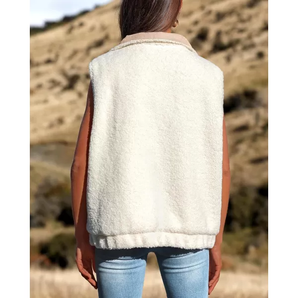 imagePRETTYGARDEN Womens Fleece Vest Jacket 2024 Fall Sleeveless Sherpa Puffer Outfits Zip Up Winter Coat OuterwearLight Khaki