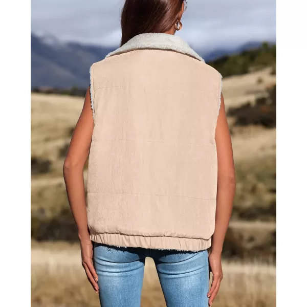 imagePRETTYGARDEN Womens Fleece Vest Jacket 2024 Fall Sleeveless Sherpa Puffer Outfits Zip Up Winter Coat OuterwearLight Khaki