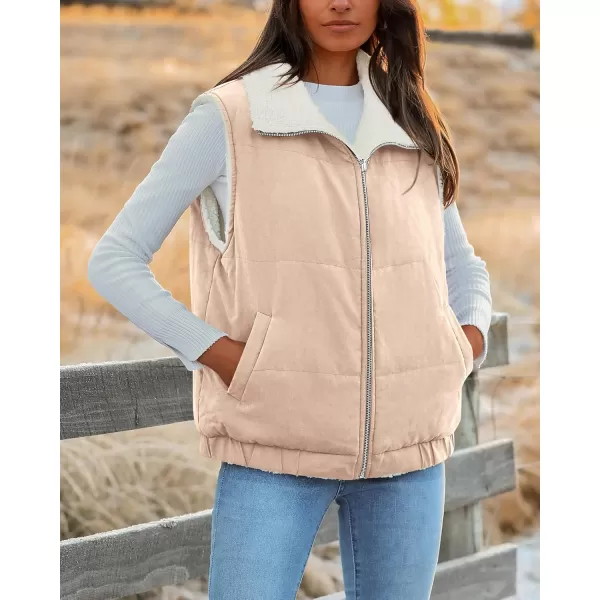 imagePRETTYGARDEN Womens Fleece Vest Jacket 2024 Fall Sleeveless Sherpa Puffer Outfits Zip Up Winter Coat OuterwearLight Khaki