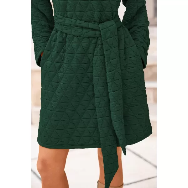 imagePRETTYGARDEN Womens Long Sleeve Dresses 2024 Fall Casual Short Belted Dress Trendy Quilted Outfits with PocketsDark Green