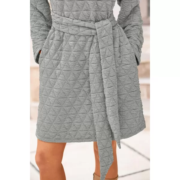 imagePRETTYGARDEN Womens Long Sleeve Dresses 2024 Fall Casual Short Belted Dress Trendy Quilted Outfits with PocketsLight Grey