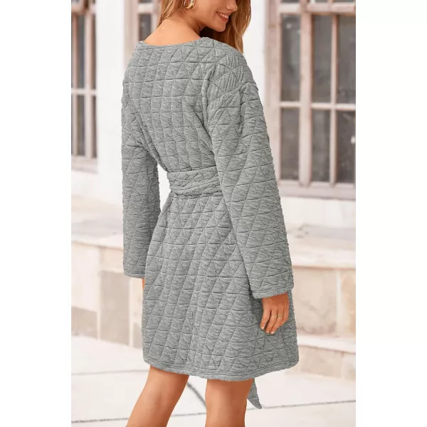 imagePRETTYGARDEN Womens Long Sleeve Dresses 2024 Fall Casual Short Belted Dress Trendy Quilted Outfits with PocketsLight Grey