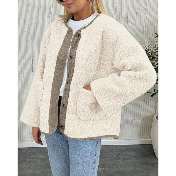 imagePRETTYGARDEN Womens Warm Winter Coats Casual Long Sleeve Button up Fuzzy Sherpa Fleece Jackets OuterwearBeige