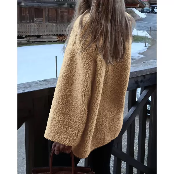 imagePRETTYGARDEN Womens Warm Winter Coats Casual Long Sleeve Button up Fuzzy Sherpa Fleece Jackets OuterwearKhaki