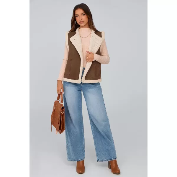 imagePRETTYGARDEN Womens Winter Faux Suede Vest Sleeveless Button Down Fleece Sherpa Lined Jacket Fashion Casual Outerwear CoatCoffee