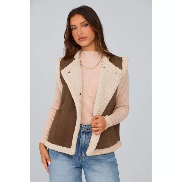imagePRETTYGARDEN Womens Winter Faux Suede Vest Sleeveless Button Down Fleece Sherpa Lined Jacket Fashion Casual Outerwear CoatCoffee