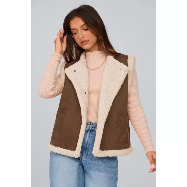 imagePRETTYGARDEN Womens Winter Faux Suede Vest Sleeveless Button Down Fleece Sherpa Lined Jacket Fashion Casual Outerwear CoatCoffee