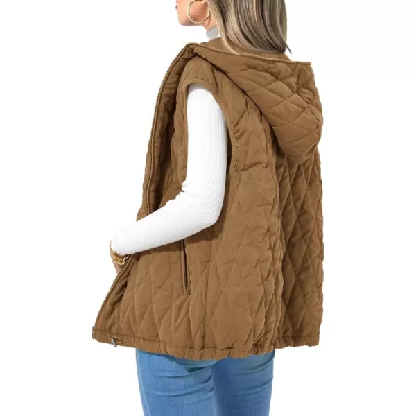 imagePRETTYGARDEN Womens 2024 Fall Vest Casual Sleeveless Hooded Zip Up Jacket Trendy Winter Coat OuterwearCamel