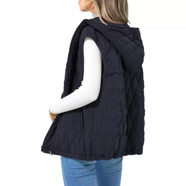 imagePRETTYGARDEN Womens 2024 Fall Vest Casual Sleeveless Hooded Zip Up Jacket Trendy Winter Coat OuterwearNavy