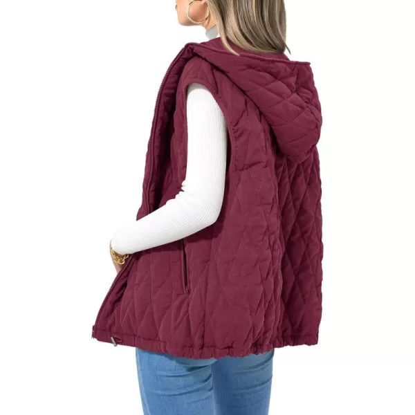 imagePRETTYGARDEN Womens 2024 Fall Vest Casual Sleeveless Hooded Zip Up Jacket Trendy Winter Coat OuterwearWine Red