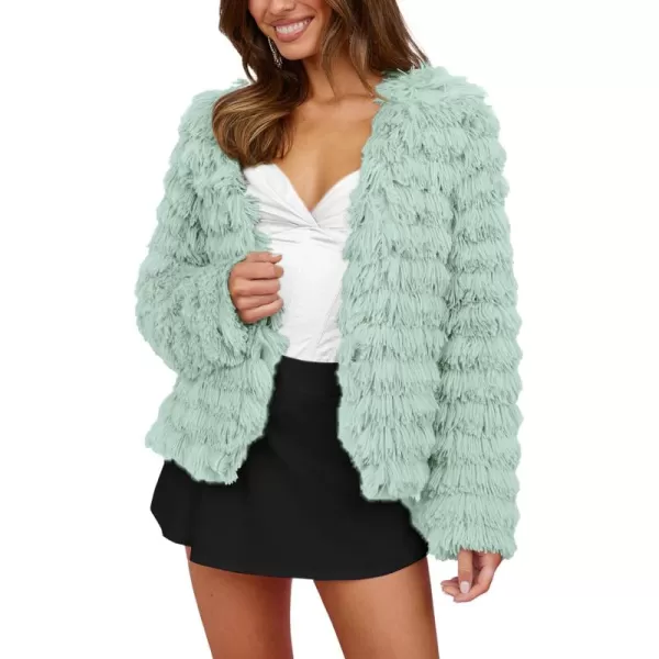 imagePRETTYGARDEN Womens 2024 Winter Coats Fashion Faux Fur Long Sleeve Fleece Shaggy Lightweight Fall Cropped Jacket OuterwearFruit Green