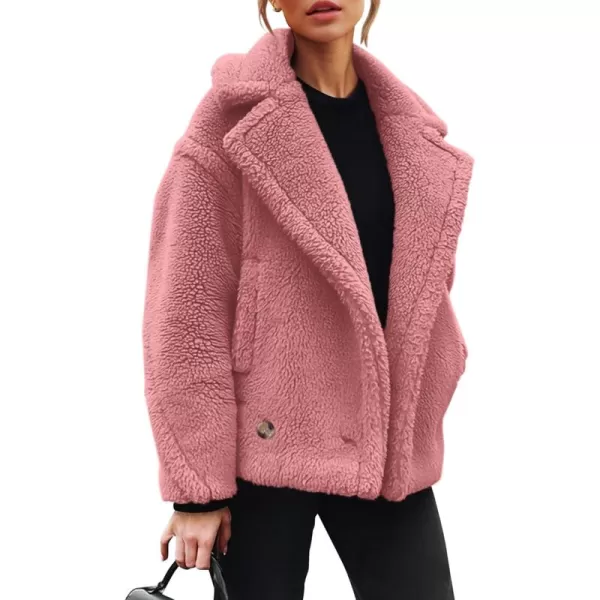 imagePRETTYGARDEN Womens 2024 Winter Fashion Sherpa Coats Lapel Fleece Jacket Long Sleeve Pockets Faux Fur Dressy Fall OutfitsPink