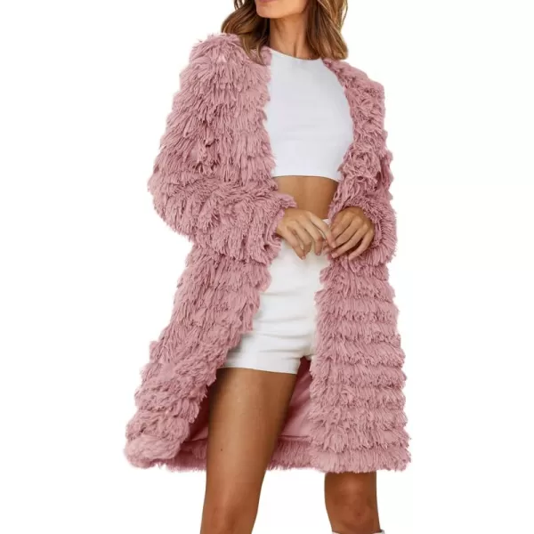 imagePRETTYGARDEN Womens 2024 Winter Faux Fur Jackets Fall Fashion Open Front Long Shaggy Coat OuterwearPink