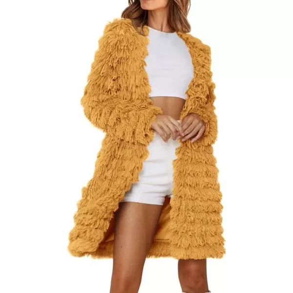 imagePRETTYGARDEN Womens 2024 Winter Faux Fur Jackets Fall Fashion Open Front Long Shaggy Coat OuterwearYellow
