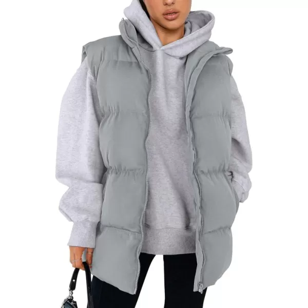 imagePRETTYGARDEN Womens Fall Fashion Vests Casual Sleeveless Stand Collar Zip Up Jacket Coats Warm Winter OuterwearLight Grey