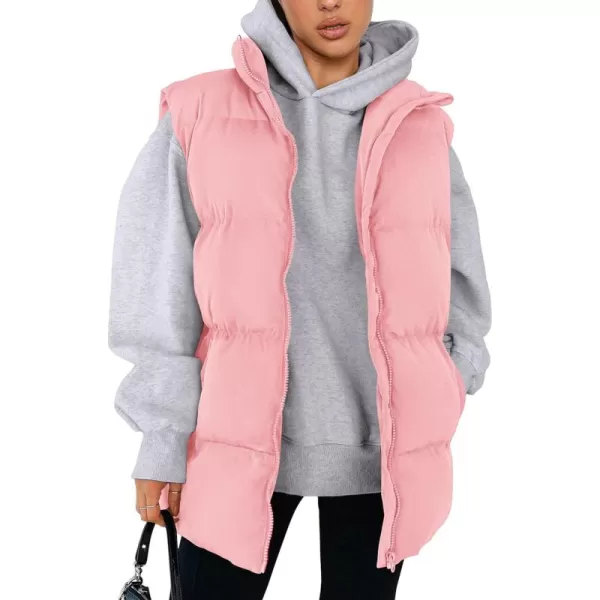 imagePRETTYGARDEN Womens Fall Fashion Vests Casual Sleeveless Stand Collar Zip Up Jacket Coats Warm Winter OuterwearLight Pink