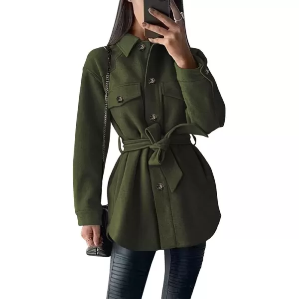 imagePRETTYGARDEN Womens Fall Fashion Winter Trench Coats Lapel Button Down Peacoat Belted Outerwear Casual JacketsArmy Green