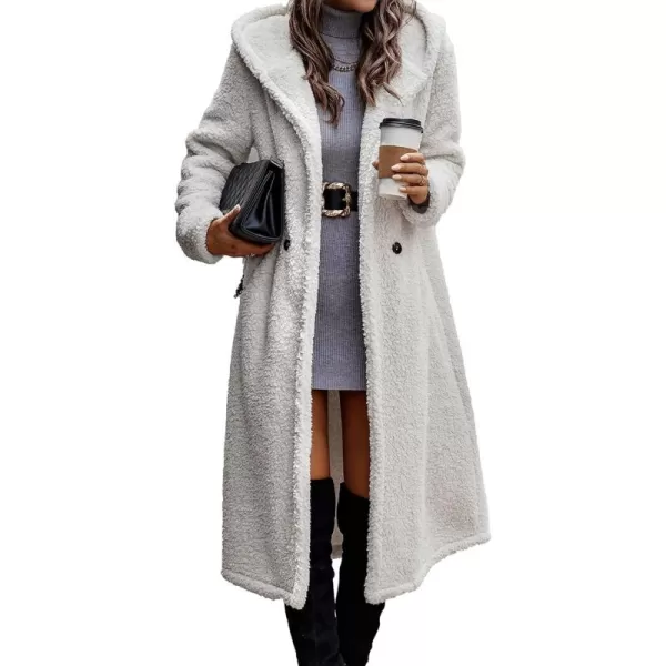 imagePRETTYGARDEN Womens Fashion Winter Coats Fuzzy Fleece Long Hooded Jackets Button Down Faux Fur Warm OuterwearBeige White
