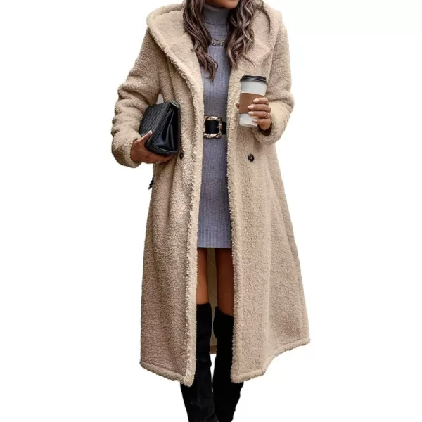imagePRETTYGARDEN Womens Fashion Winter Coats Fuzzy Fleece Long Hooded Jackets Button Down Faux Fur Warm OuterwearDark Beige Yellow
