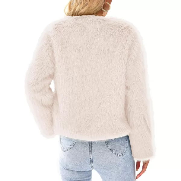 imagePRETTYGARDEN Womens 2024 Winter Coats Fleece Cropped Jacket Faux Fur Long Sleeve Pockets Shaggy Warm Outerwear Fall ClothesApricot