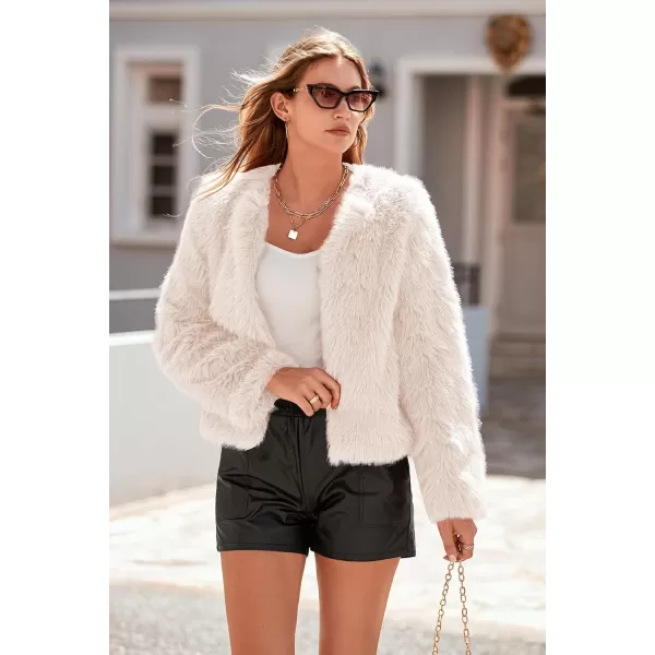 imagePRETTYGARDEN Womens 2024 Winter Coats Fleece Cropped Jacket Faux Fur Long Sleeve Pockets Shaggy Warm Outerwear Fall ClothesApricot