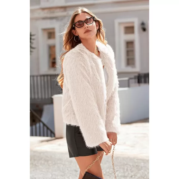 imagePRETTYGARDEN Womens 2024 Winter Coats Fleece Cropped Jacket Faux Fur Long Sleeve Pockets Shaggy Warm Outerwear Fall ClothesApricot