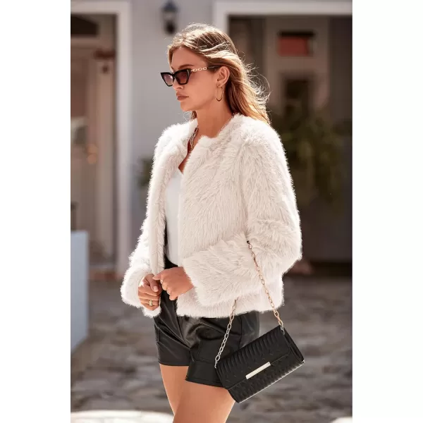 imagePRETTYGARDEN Womens 2024 Winter Coats Fleece Cropped Jacket Faux Fur Long Sleeve Pockets Shaggy Warm Outerwear Fall ClothesApricot